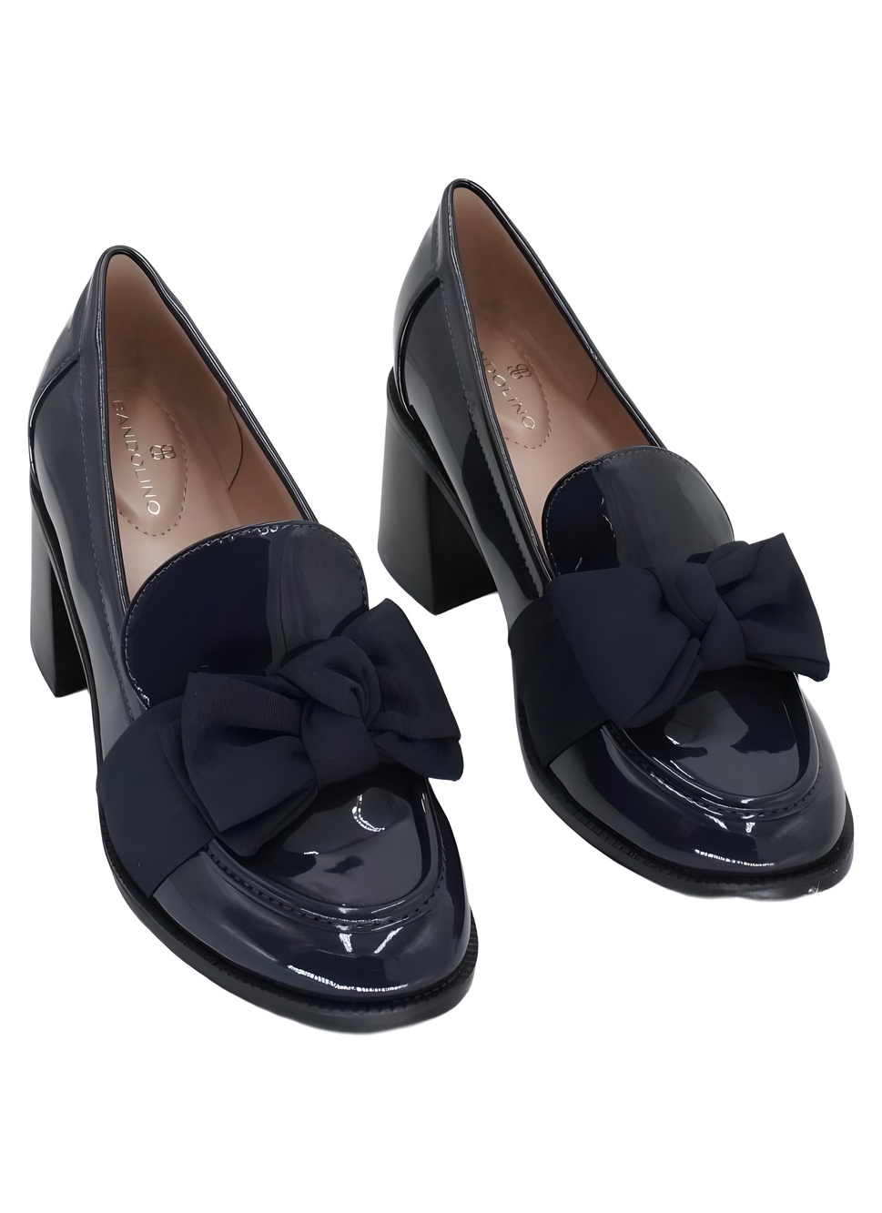 Bandolino Korrar Bow Navy Patent Block Heel Loafer Pumps Size 6.5
